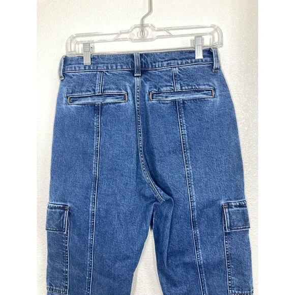 Madewell Jeans Womens 27 Blue 90s Straight Cargo High Rise Utility Denim Pockets - Picture 13 of 16